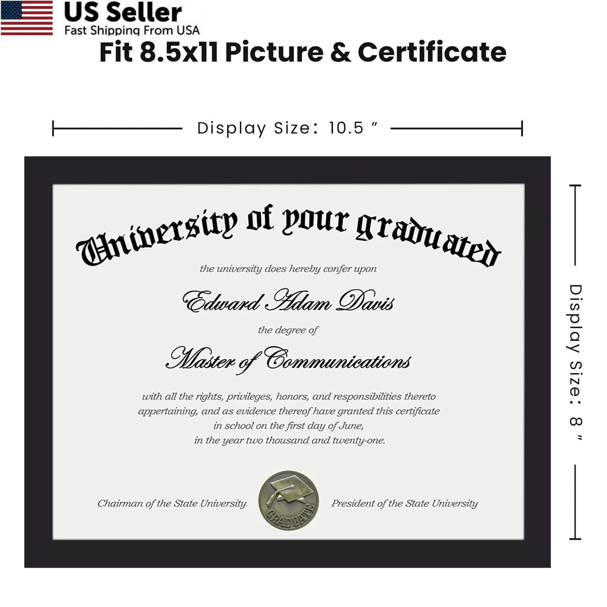 Certificate Frame for 8.5x11 Black Clear Plexiglass