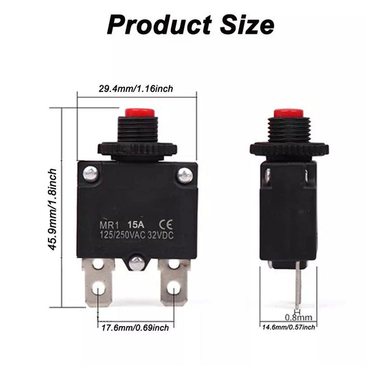 2X 15A Push Button Reset Thermal Circuit Breaker for USA (125/250V)