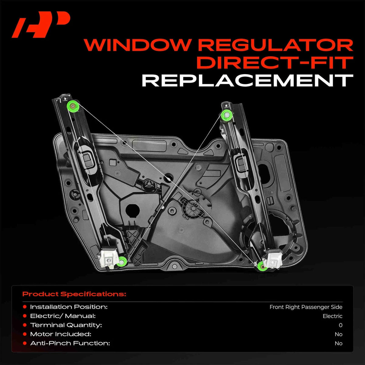 Front Right Power Window Regulator w/ Panel for Volkswagen Golf (2010–2013) 5K0837462, 5K0837462B, 5K0837462C, 5K0837462D