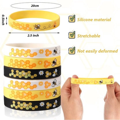 48 Bee Silicone Bracelets for Honeybee Enthusiasts (Bulk Pack)