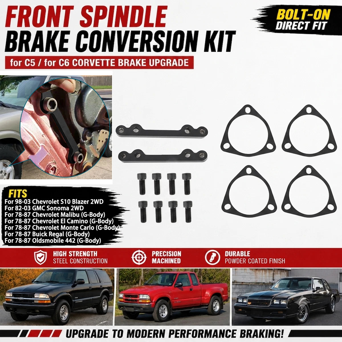 Brake Spindle Conversion Kit for Chevy S10 Blazer Sonoma 2WD (1982–2003)