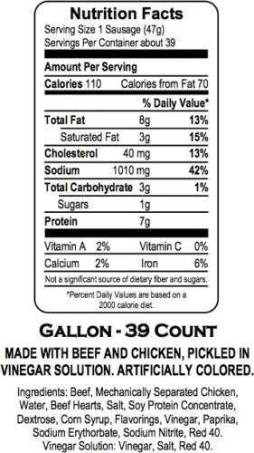 1 Gal. Jar of Red Hot Pickled Sausage (39 Count) Beef & Chicken