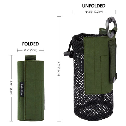 Water Bottle Pouch for Tactical Use with Carabiner and Foldable Mesh Holder