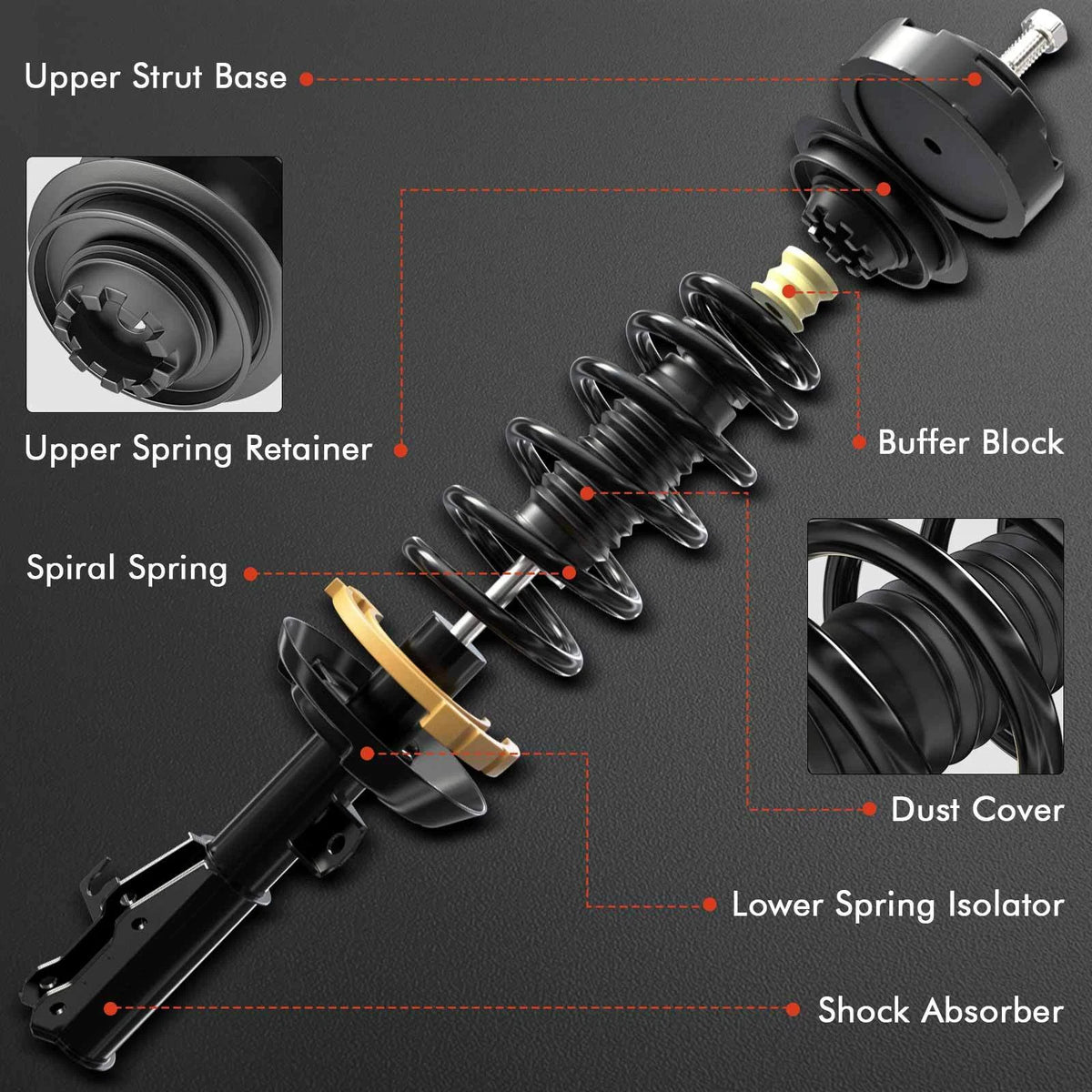 Front Strut w/ Coil Springs Assembly for Lexus NX300 NX200t (2018–2021) 18920613, 18920612, 3333524L, 3333524R