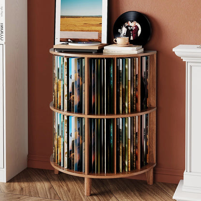 3-Tier Vinyl Record Storage Half Round Mid Century Table