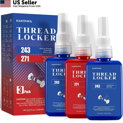 3 Pack Thread Locker Blue 243 & Red 271 for Automotive Applications