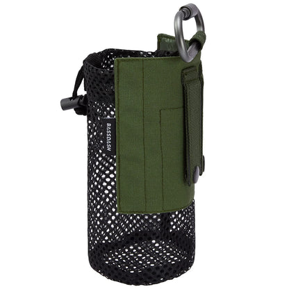 Water Bottle Pouch for Tactical Use with Carabiner and Foldable Mesh Holder
