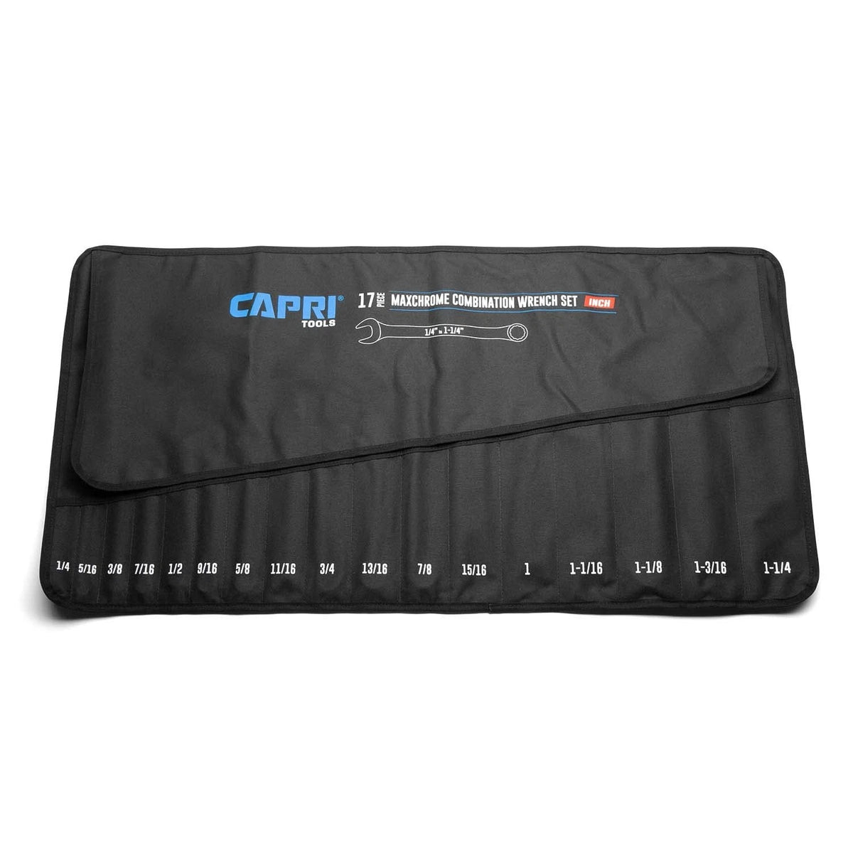17-Pocket Wrench Roll Up Pouch for Capri Tools (SAE, Black)