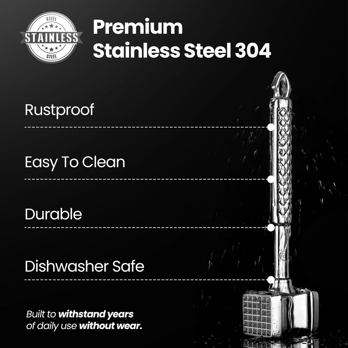 Stainless Steel Meat Tenderizer Tool for Universal Use (11x3x2 inches)