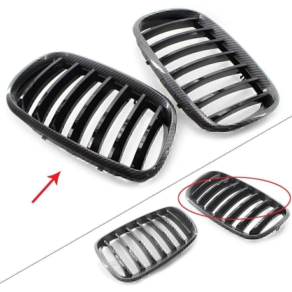 Gloss Black Carbon Style Grille for BMW X5 X6 E70 E71 (2008–2013)