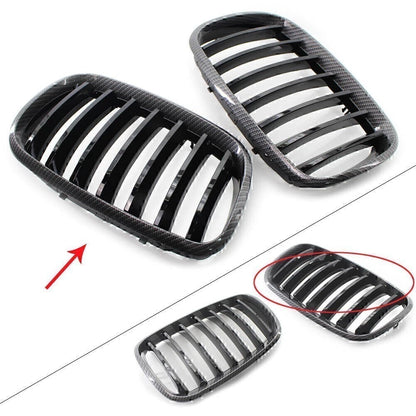 Gloss Black Carbon Style Grille for BMW X5 X6 E70 E71 (2008–2013)