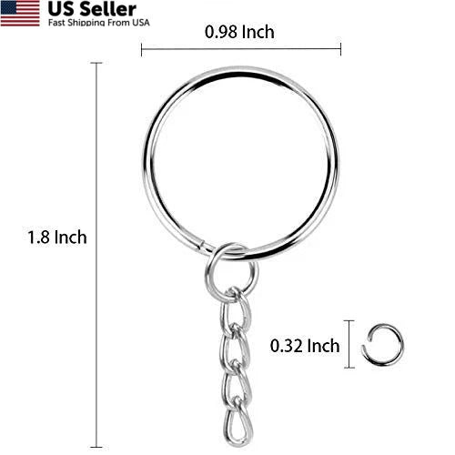 100 Pack Key Ring with Chain and Open Jump (1 inch)