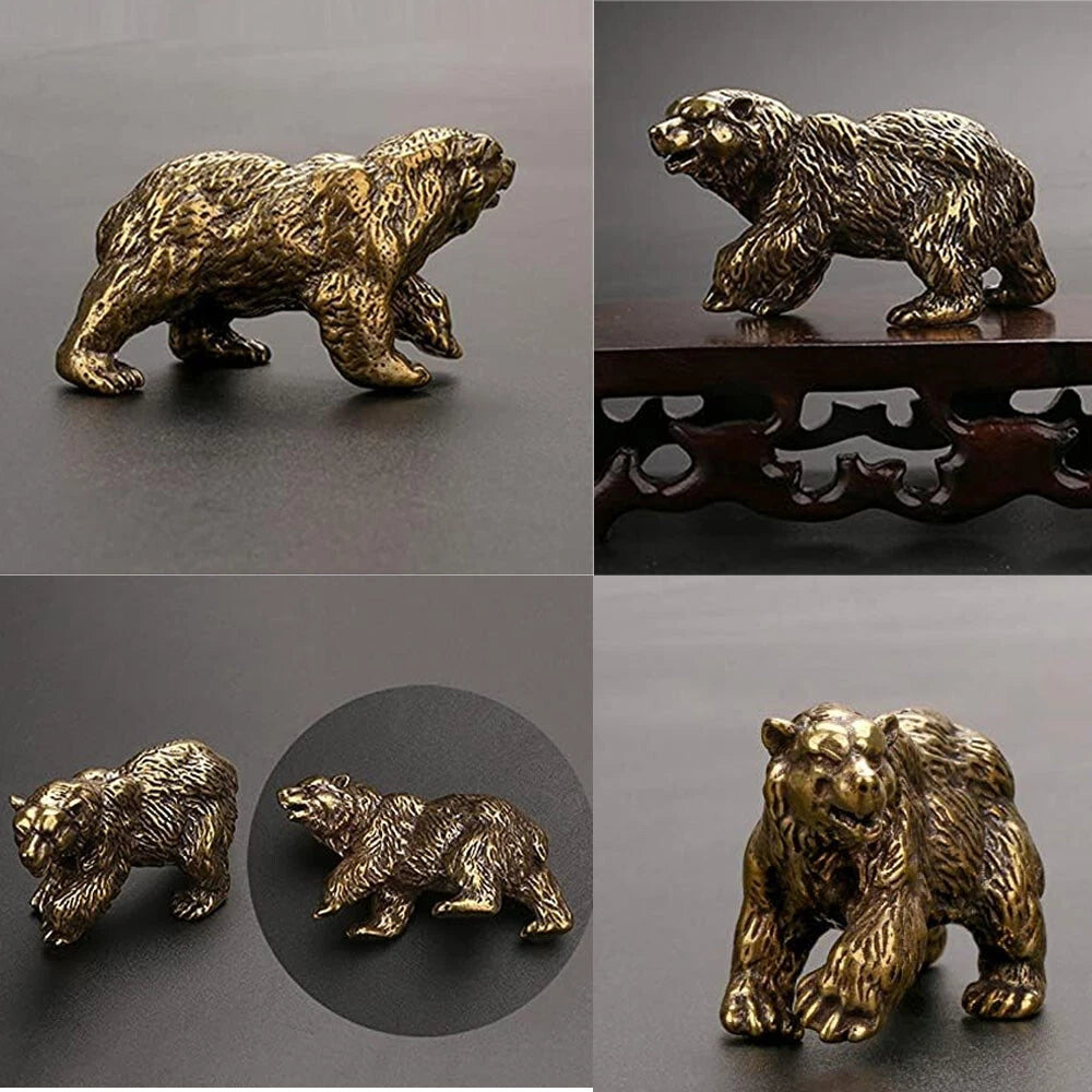 2X Solid Brass Bear Figurine Statues for Home Decor