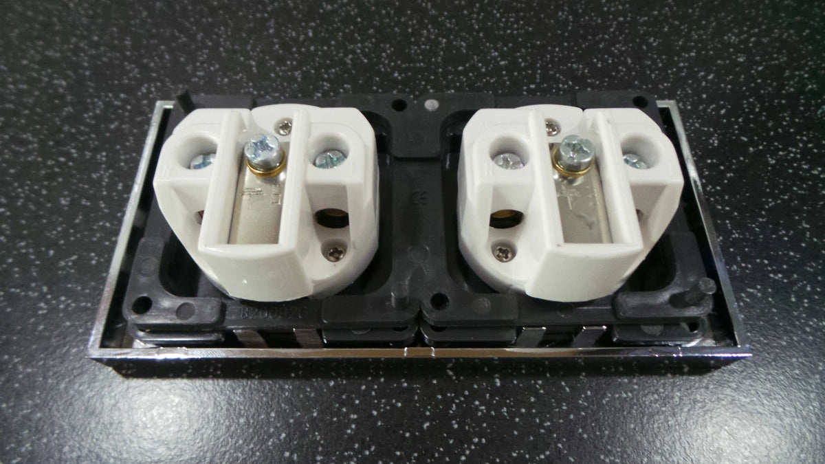 2X 240V 3-Pin Socket with Chrome Facia for Motorhome Caravan Boat