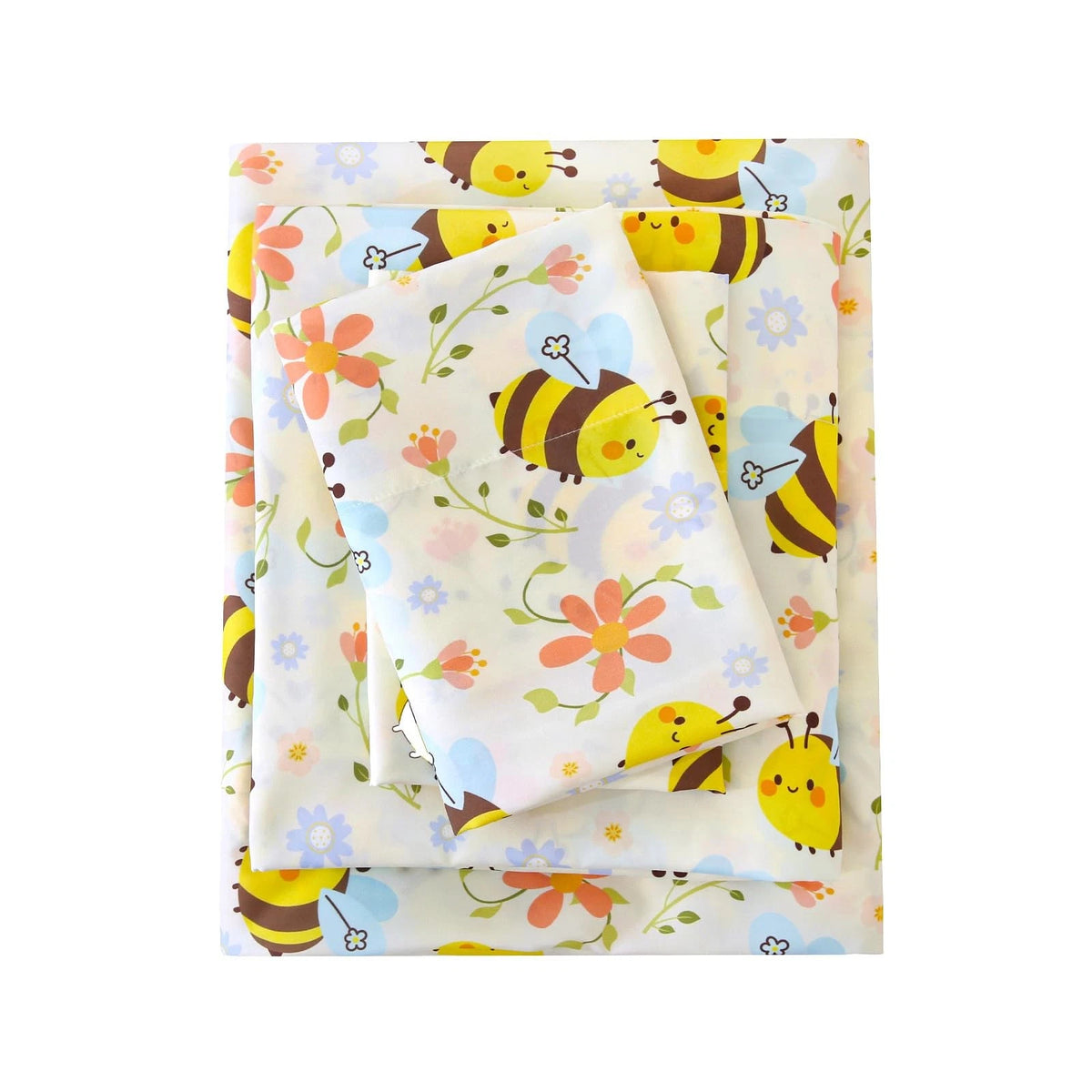 Set of 2 Yellow Bee Twin Sheets for Kids (Soft Microfiber)