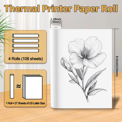 4 Rolls Thermal Paper 8.5’’ x 11’’ for Portable Printer (Compatible with D810)