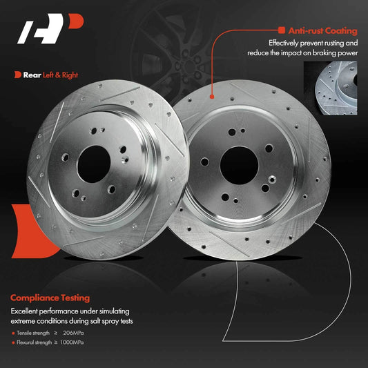 Set of 2 Rear Drilled Brake Rotors for Honda CR-V (2017–2023) Acura TLX (2015–2020) BR901608, BR90160801, PRT6311