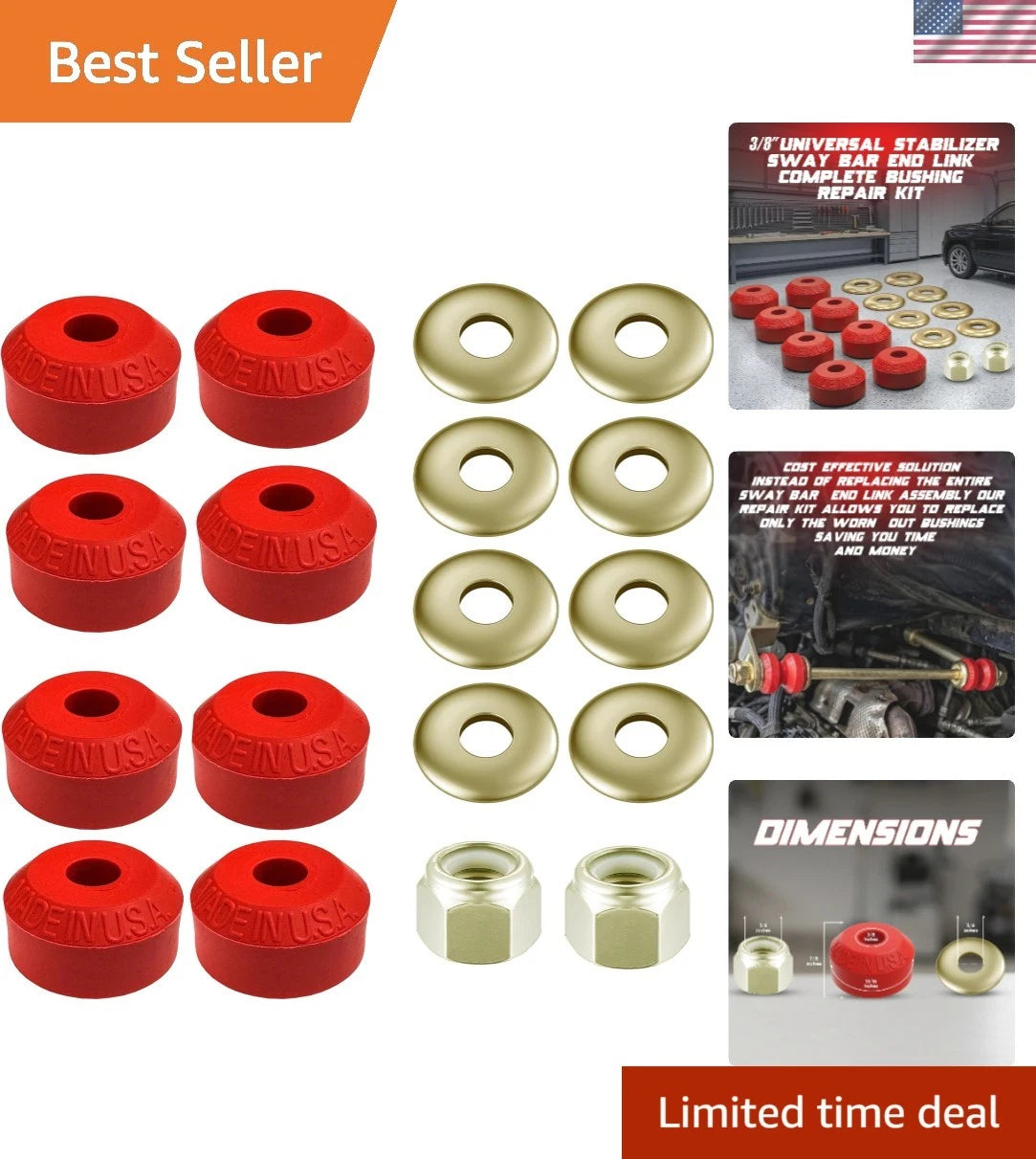 3/8" Sway Bar End Link Repair Kit for Universal Applications