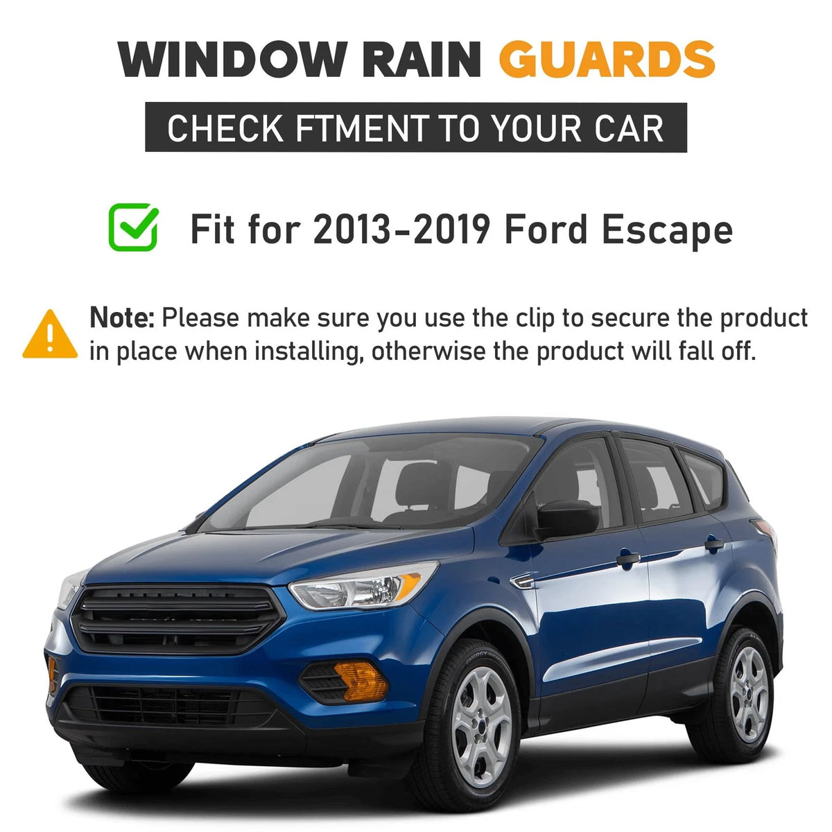4X Shatterproof Rain Guards for Ford Escape (2013–2019) Window Deflectors