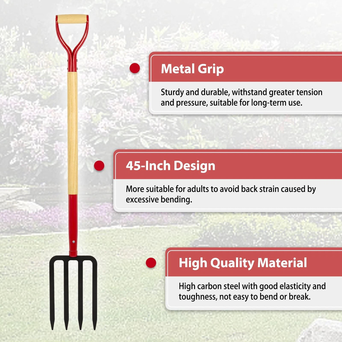 Heavy Duty Garden Fork for Digging (4 Tines)