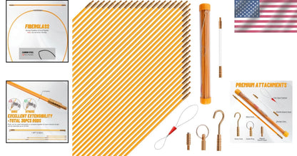 50FT Fiberglass Fish Tape Wire Puller Kit with Multiple Attachments