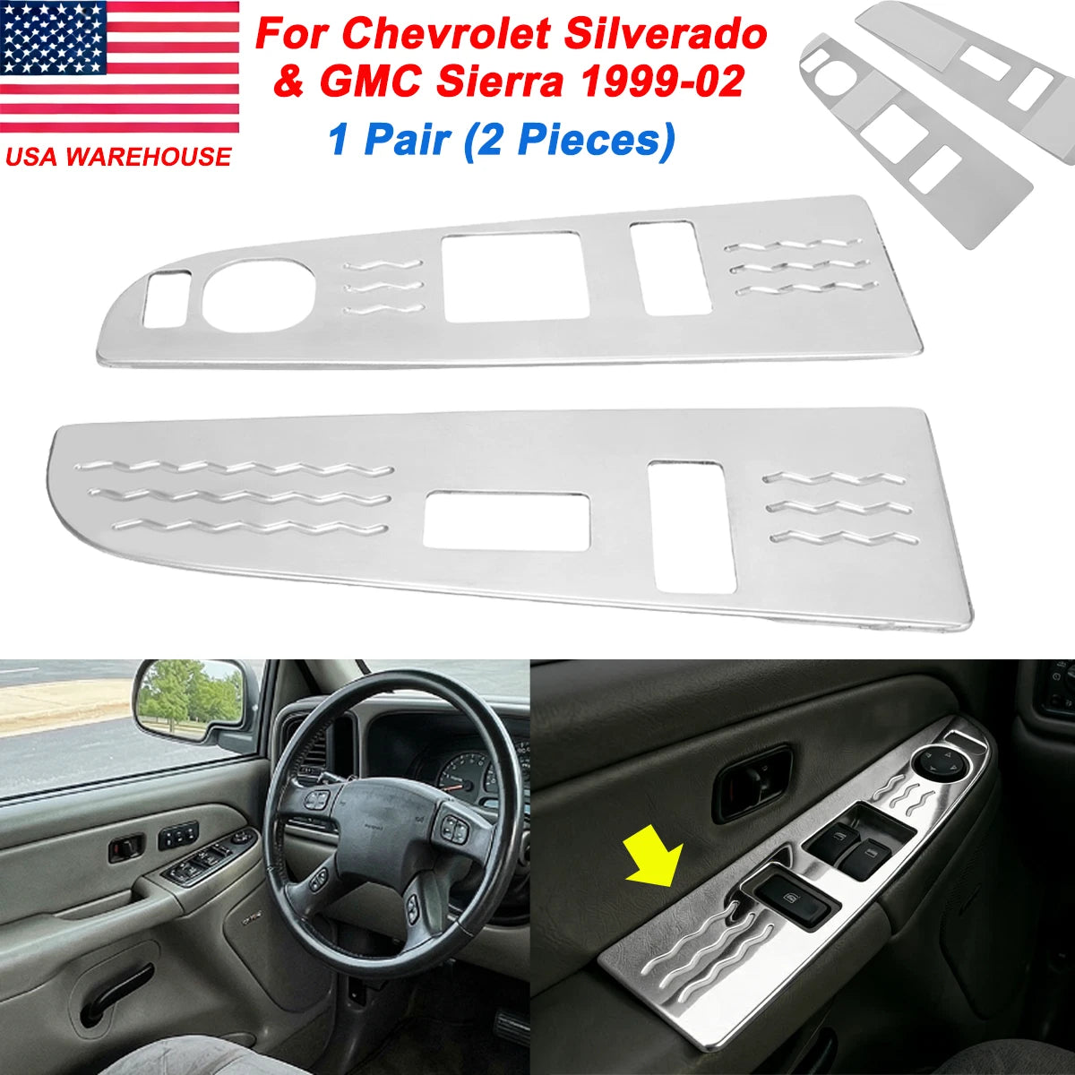 1 Pair Window Switch Bezel Cover Panel for Chevy Silverado GMC Sierra (1999–2002)