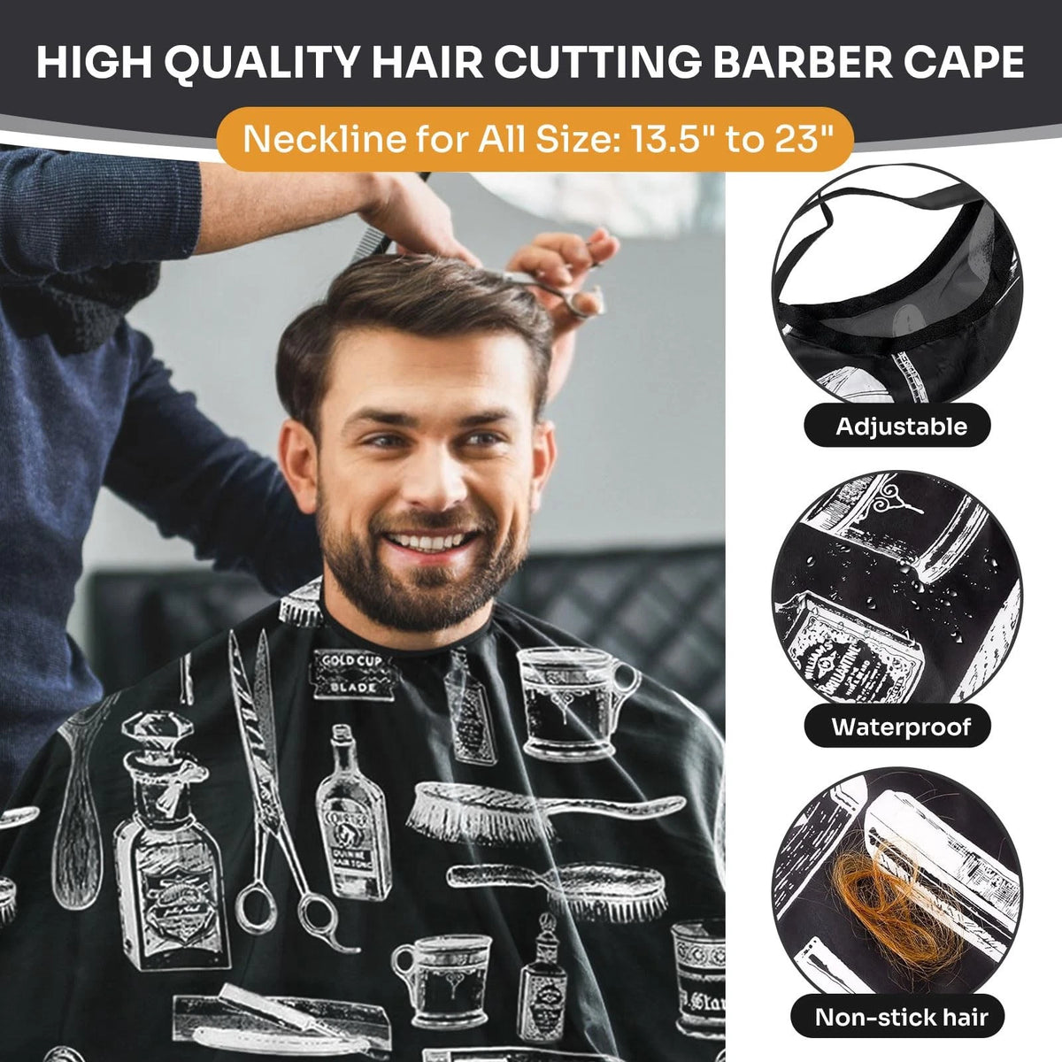 13-Piece Barber Cape Set with Neck Duster Brush, Adjustable Black 63"x55"