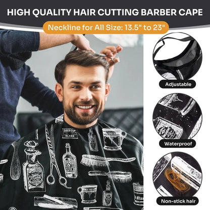 13-Piece Barber Cape Set with Neck Duster Brush, Adjustable Black 63"x55"
