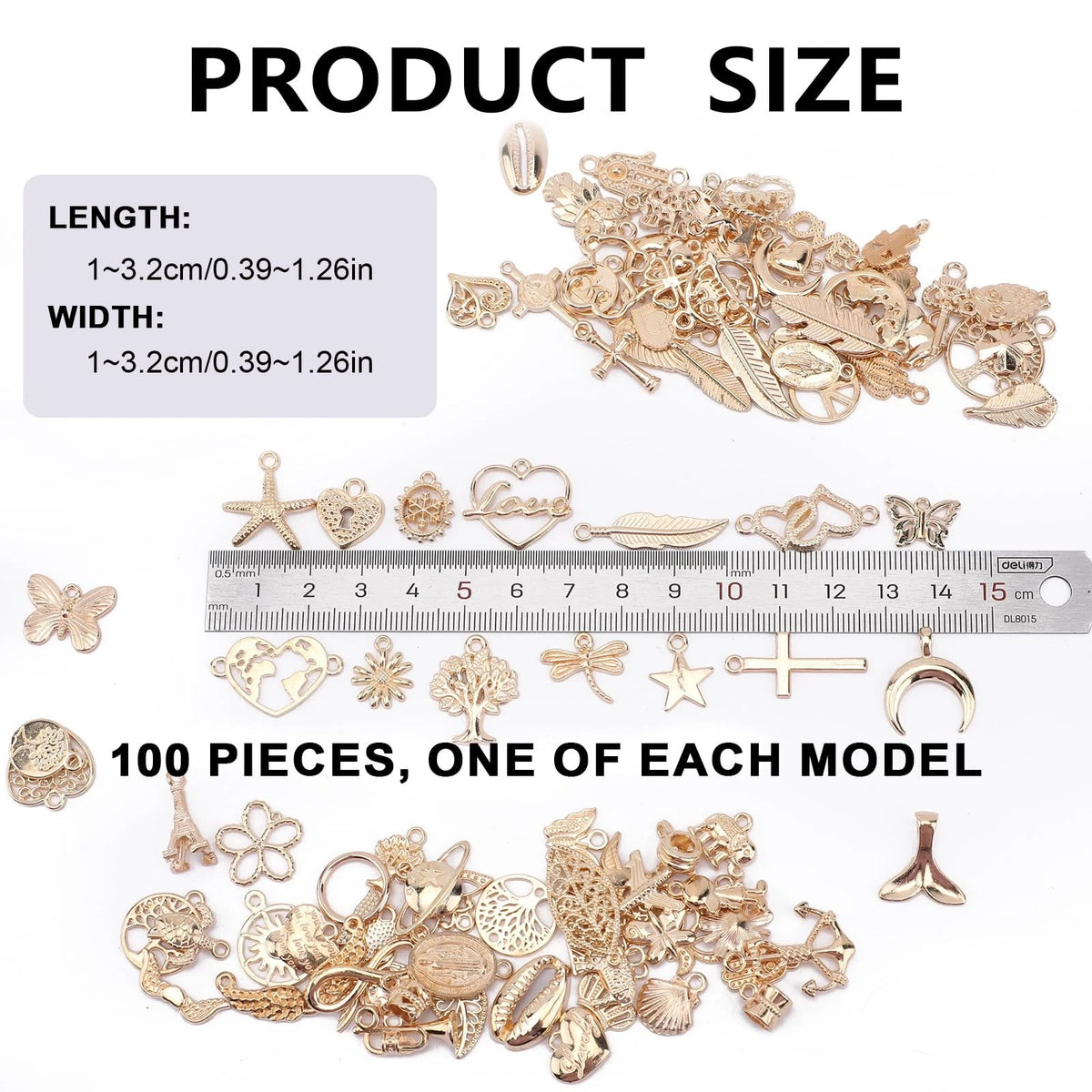 100 Pcs Jewelry Making Charms, Small, Gold