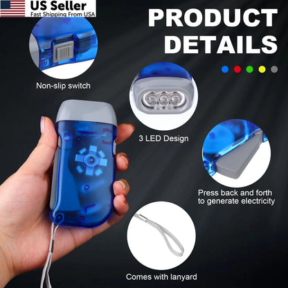 30 Pcs Hand Crank Flashlight with 3 LED White Light for Multi-Color Use