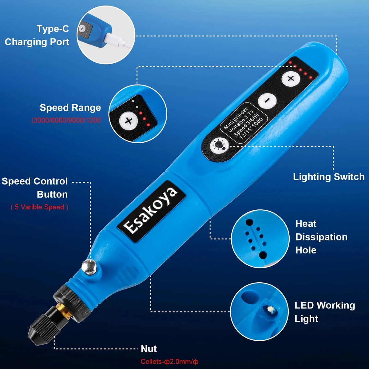 Cordless Rotary Tool Multi-Purpose Power Kit with 75 Blue
