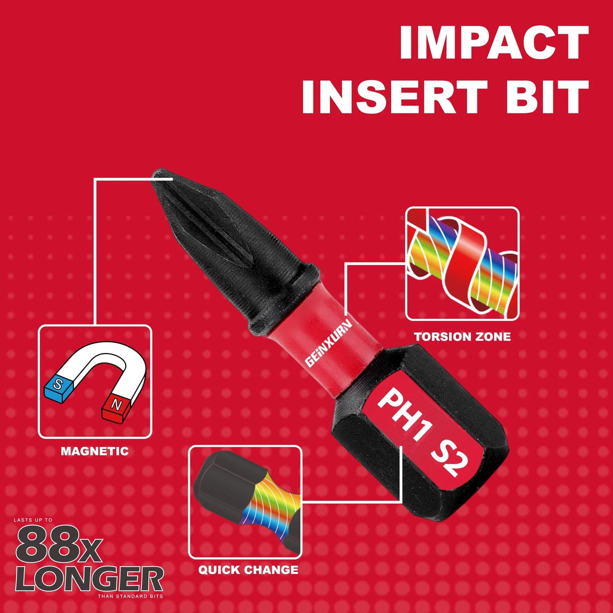 19-Piece Impact Tough Phillips Bits Set for Insert Driver