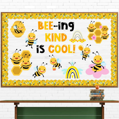 Set of 4 Summer Bee Bulletin Board Borders - Yellow Honeycomb Design