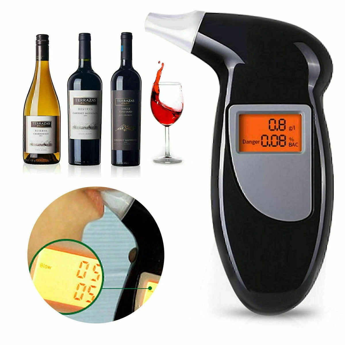 Digital LCD Police Breathalyzer Test Alcohol Analyzer