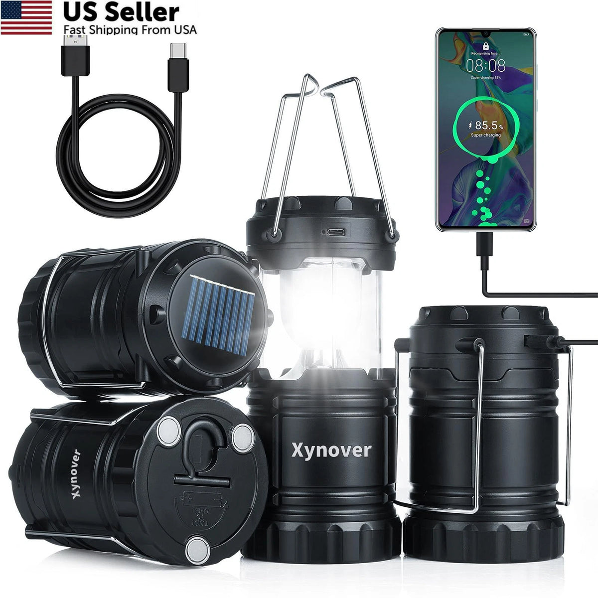 4-Pack Solar Camping Lanterns for (Rechargeable LED)