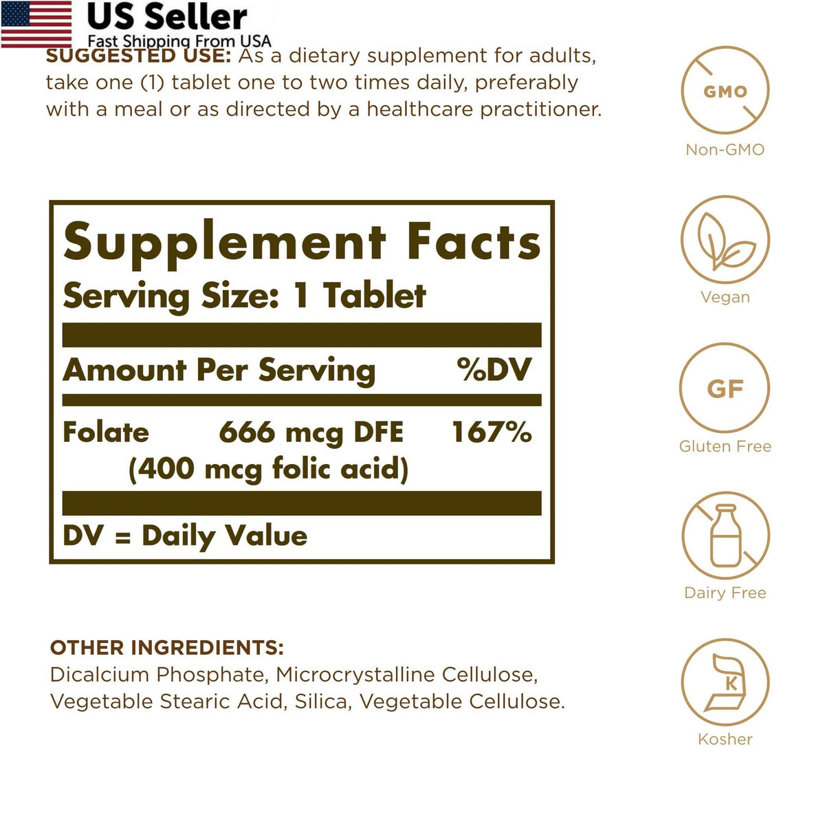 Folic Acid Tablets 400 mcg for (Pack of 250)
