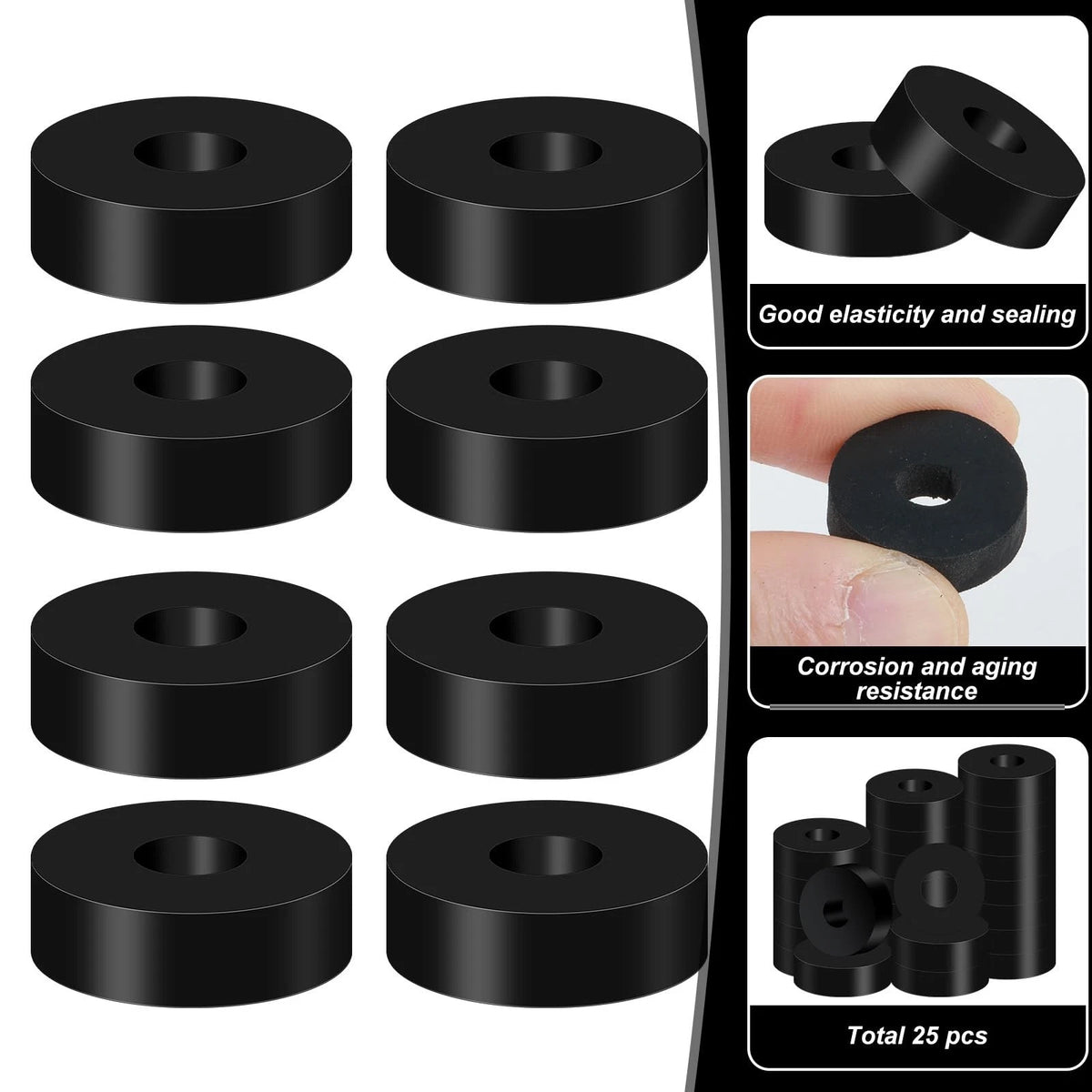 25 PCS Rubber Washers for Automotive Applications (3/4 Inch OD x 1/4 ID)