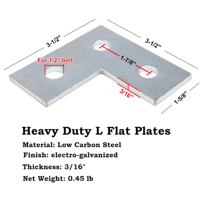 6 Pack Strut Flat L Bracket Hardware for Strut Channel 1-5/8" 3/16" Thick
