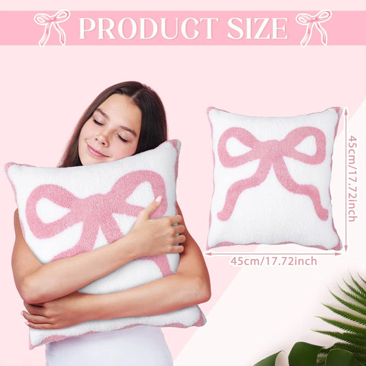 Set of 2 Pink Bow Pillow Covers for Preppy Room Decor