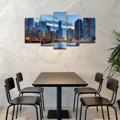 5 Panel Chicago Skyline Wall Art Canvas Prints