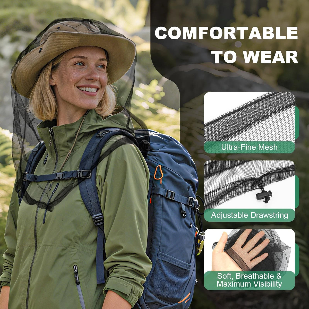 2X Mosquito Head Nets for Universal Use (X-Large, Black)