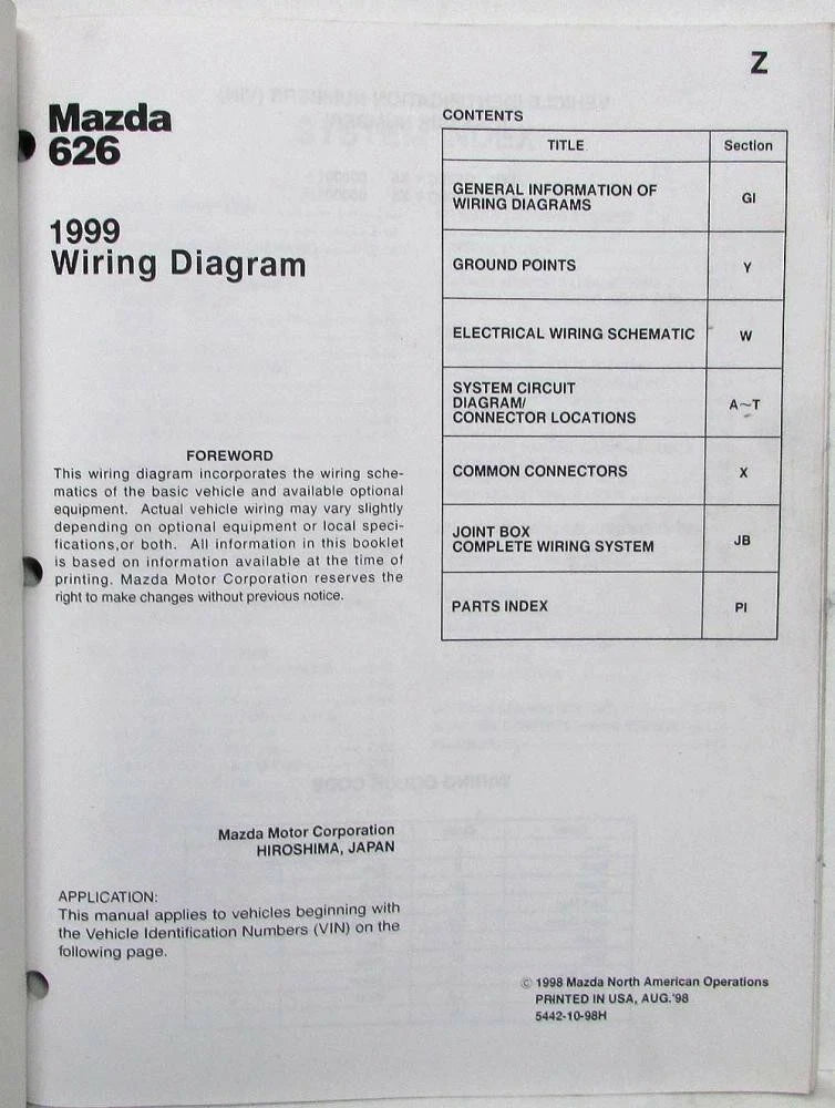 Electrical Wiring Diagram for Mazda 626 (1999)
