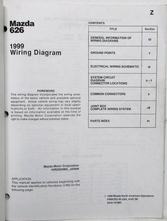 Electrical Wiring Diagram for Mazda 626 (1999)