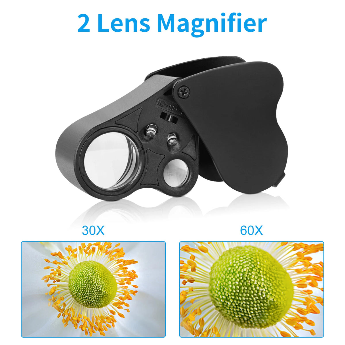 2X Jewelry Magnifier with LED Light for Pocket Use
