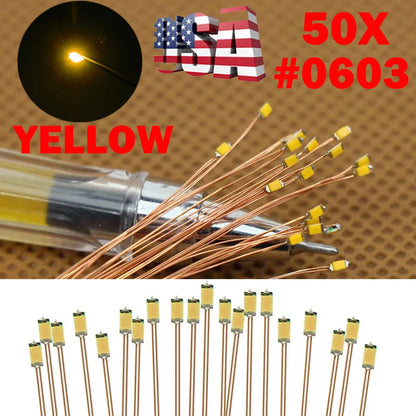 50PC Pre Wired Yellow #0603 SMD LEDs Lighting Kits for Custom Applications