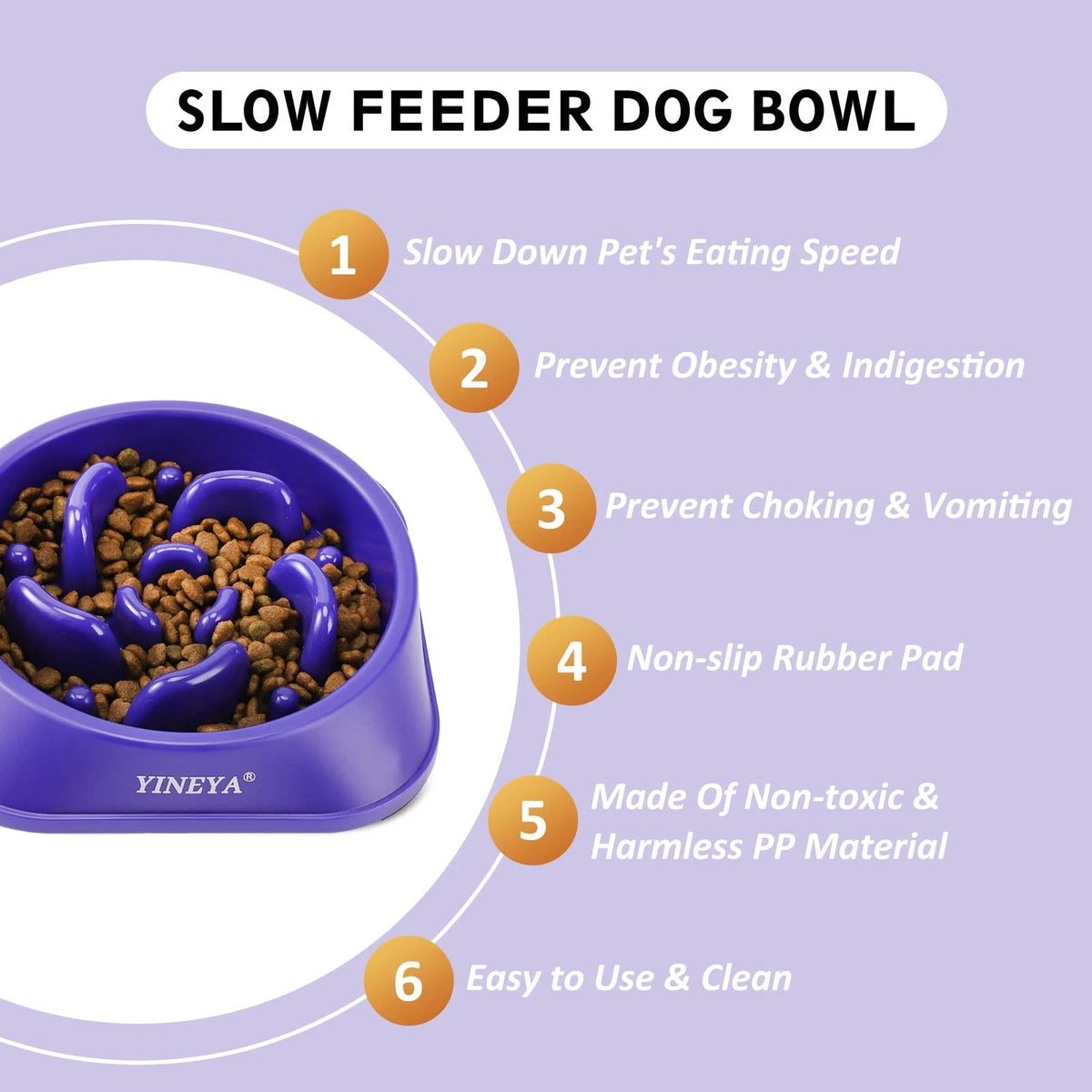 2X Slow Feeder Dog Bowls for Medium Pets - Purple & Black