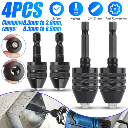 4X 1/4" Hex Shank Keyless Drill Chuck Conversion Adapter Bit Quick Change