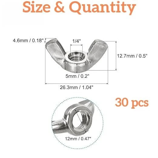 30 Pcs 1/4"-20 Wingnuts for Automotive Applications