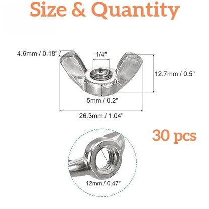 30 Pcs 1/4"-20 Wingnuts for Automotive Applications