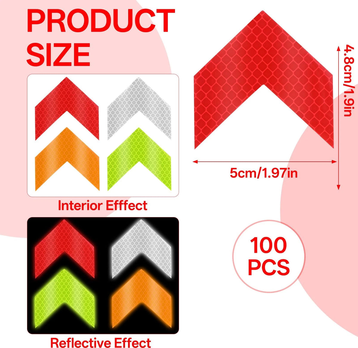 100 Pcs Arrow Reflective Stickers for Helmet (High-Visibility Waterproof)